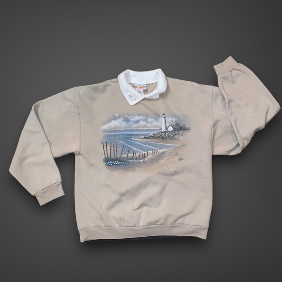 v i n t a g e :: Nautical Coastal Collared Morning Sun Graphic Sweatshirt - Picture 3 of 14